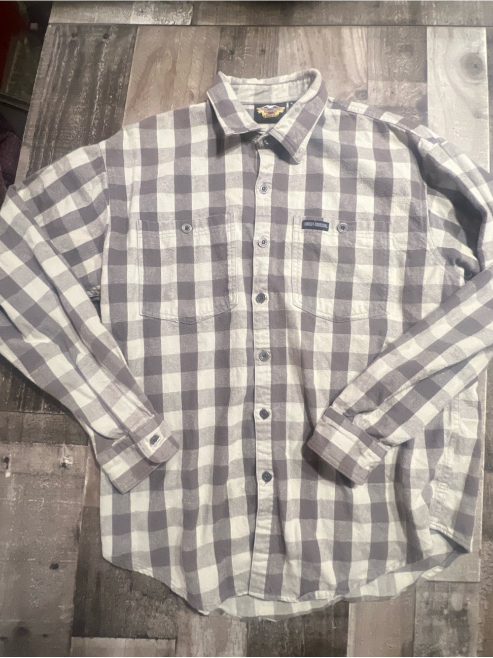 Harley-Davidson Men's Gray & White Plaid Button-Down Shirt